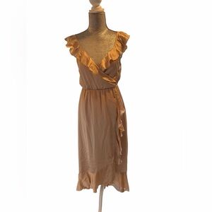 Show me your MUMU Samantha wrap dress Golden Ruffle Wrap Midi Dress - Women